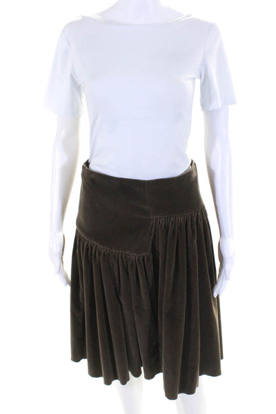 Emporio Armani Women's Velvet Gathered Full A-Line Skirt Brown Size 4