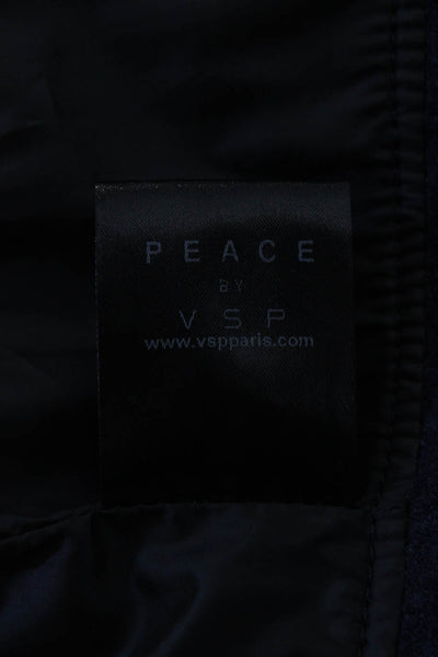 Peace By VSP Womens Leather Layered Double Zip Trench Jacket Black Blue Size 40I