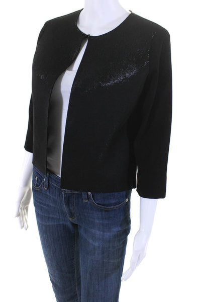 Loredana Womens Patchwork Textured Shined Long Sleeve Open Blazer Black Size L