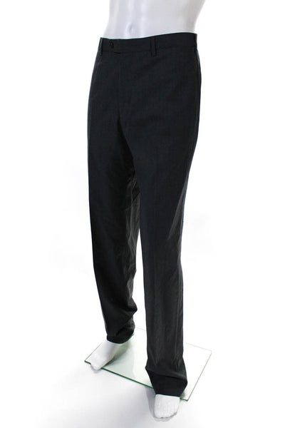 Neiman Marcus Mens 100% Wool Flat Front Slim Straight Dress Pants Gray Size 36
