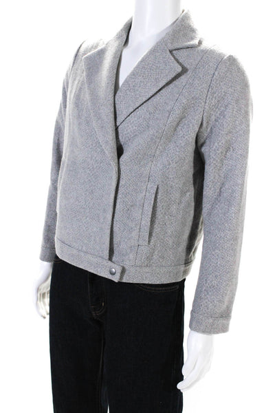 Naf Naf Mens Textured Print Notch Collared Snap Blazer Jacket Light Gray Size 42