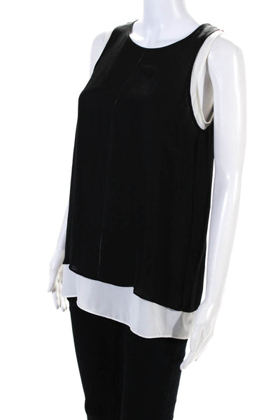 Vince Womens Contrast Layered Sleeveless Crew Neck Top Blouse Black White XS