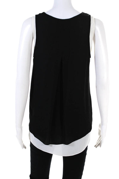 Vince Womens Contrast Layered Sleeveless Crew Neck Top Blouse Black White XS