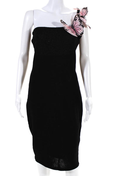 Zang Toi Womens Sequin Beaded Butterfly Knit One Shoulder Dress Black Size Small
