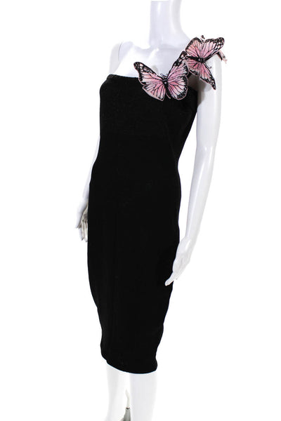 Zang Toi Womens Sequin Beaded Butterfly Knit One Shoulder Dress Black Size Small