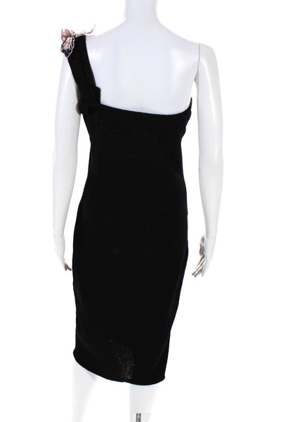Zang Toi Womens Sequin Beaded Butterfly Knit One Shoulder Dress Black Size Small