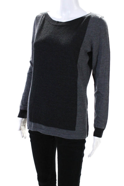 Rena Lange Womens Long Sleeve Scoop Neck Sweatshirt Gray Wool Size Large