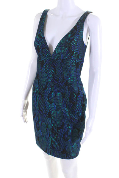 Jay Godfrey Womens Animal Print Textured Back Zipped Metallic Dress Blue Size 4