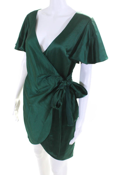 The Impeccable Pig Womens Back Zipped Short Sleeve Wrapped Dress Green Size M