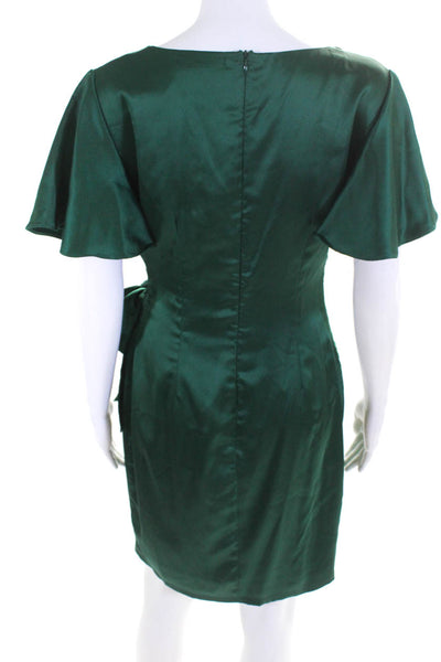 The Impeccable Pig Womens Back Zipped Short Sleeve Wrapped Dress Green Size M