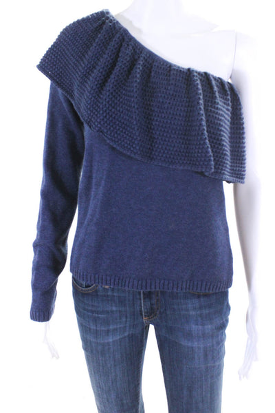Ella Moss Women's Long Sleeve Ruffle One Shoulder Sweater Blue Size S