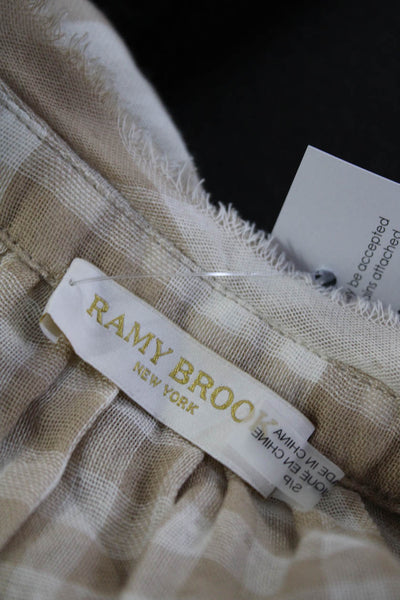 Ramy Brook Women's Cotton Long Sleeve Gingham Print Blouse Beige Size S