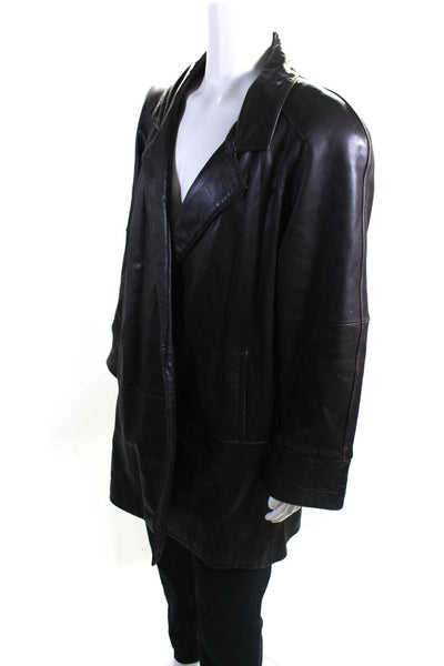 Leather Limited Men's Mid Length Open Front Leather Jacket Brown Size L