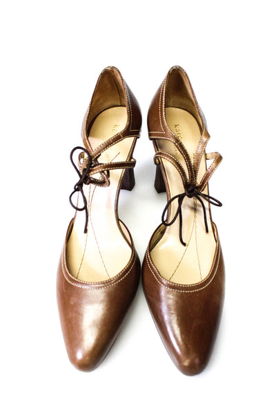 Kate Spade New York Women's Leather Block Heel Strappy Pumps Brown Size 6.5