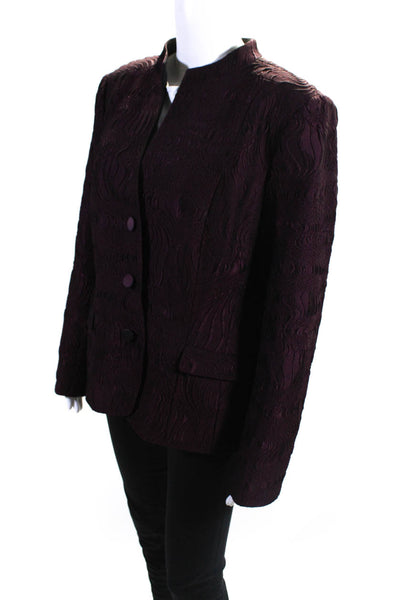 Lafayette 148 New York Womens Purple Textured Crew Neck Button Jacket Size 16