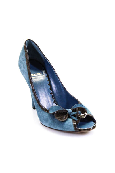 Moschino Cheap & Chic Womens Blue Suede Peep Toe Bow Front Sandals Shoes Size 8