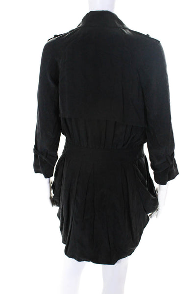 Ever Womens Button Front 3/4 Sleeve V Neck Silk Dress Black Size Medium