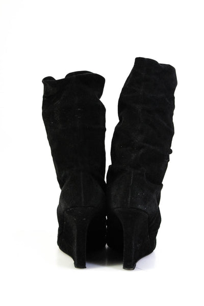 Manolo Blahnik Womens Wedge Heel Peep Toe Scrunched Boots Black Suede Size 36.5