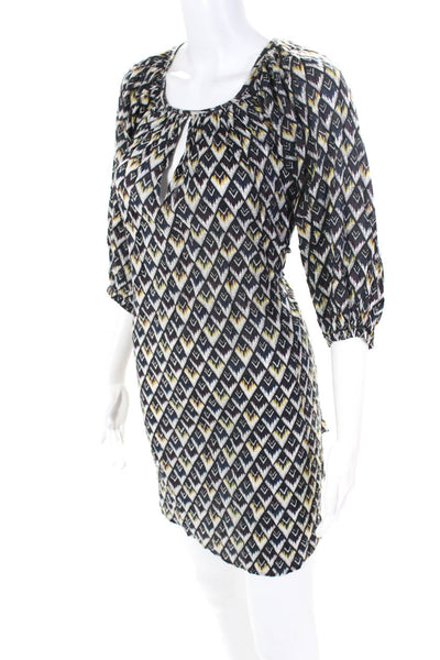 Etoile Isabel Marant Womens Geometric 3/4 Sleeve Shift Dress Black Blue Size 0