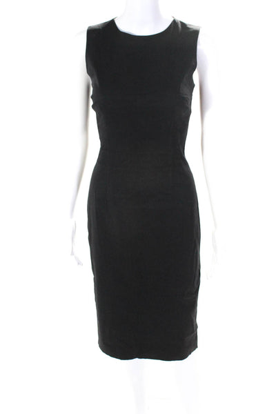 Shoshanna Womens Crew Neck Sleeveless Midi Sheath Dress Black Cotton Size 4