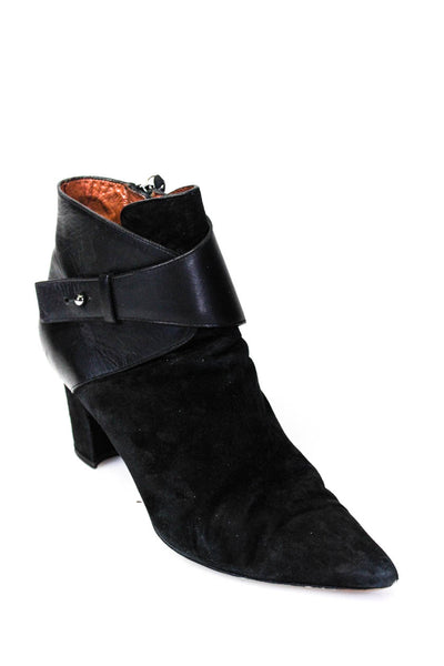 Aquatalia Womens Side Zip Block Heel Pointed Toe Booties Black Suede Size 10.5