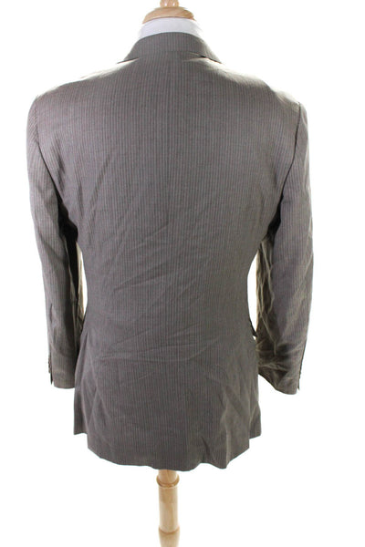 David Chu Mens 100% Wool Pinstripe Two Button Suit Blazer Taupe White Size 40R