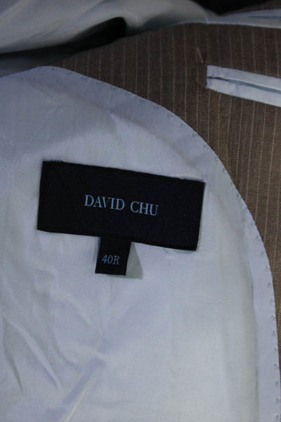 David Chu Mens 100% Wool Pinstripe Two Button Suit Blazer Taupe White Size 40R