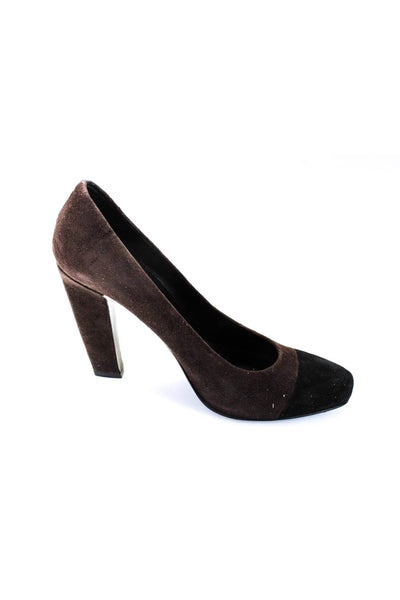 Prada Women's Suede Block Heel Pointed Toe Pumps Brown Size 36.5