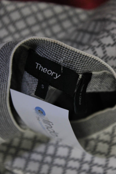 Theory Womens Tight-Knit Check Print Crewneck Jaidyn Sweater White Gray Size S