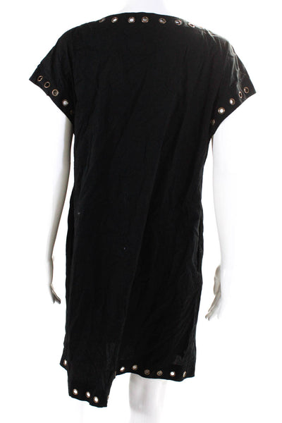 DKNYC Womens Grommet Studded Boat Neck Sheath Short Dress Black Gold ToneSize M