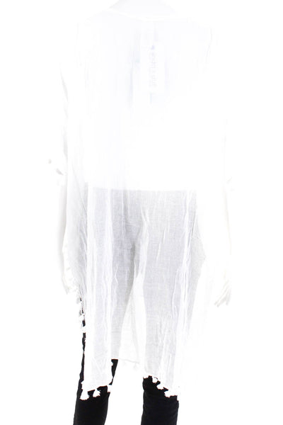 Seafolly Women's V-Neck Sleeveless Tassel Tunic Blouse White One Size