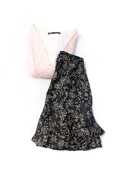 Zara women's V-Neck Short Sleeves Smocked Mini Dress Floral Size S Lot 2
