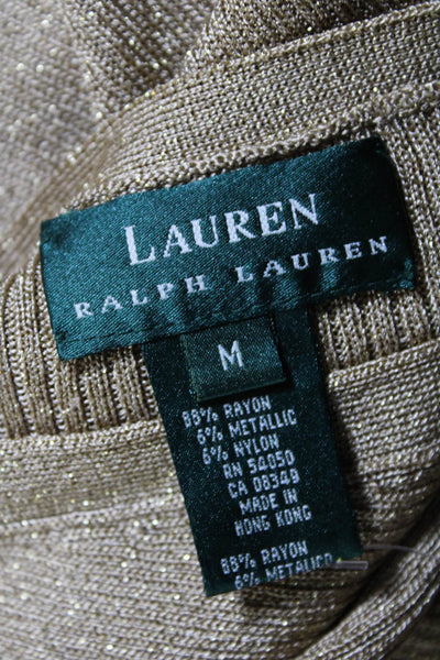 Lauren Ralph Lauren Womens Button Up Metallic Knit Cardigan Sweater Brown Medium