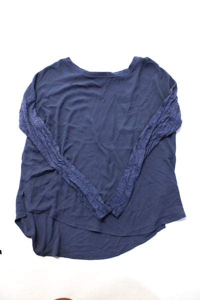 Lou & Grey Women's Round Neck Long Sleeves Pocket Blouse Blue Size S Lot 2