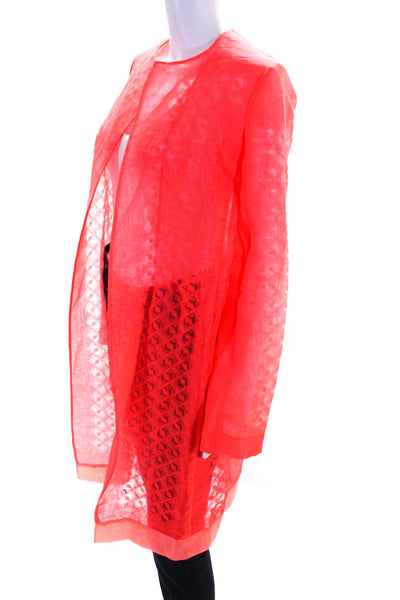 Fendi Womens Geometric Laser Cut Organza Open Front Jacket Hot Pink Size IT 40