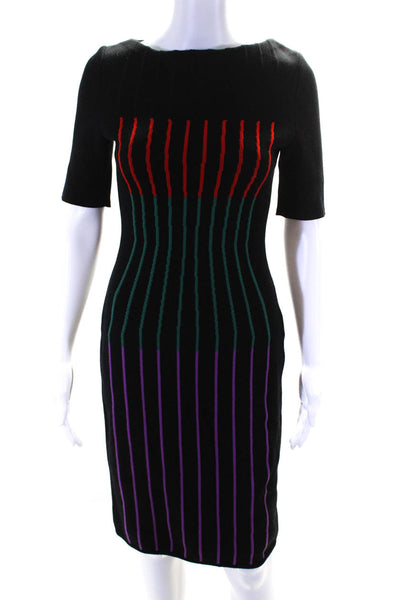 Fendi Womens Back Zip Short Sleeve Stripe Knit Sheath Dress Black Multi Size 4