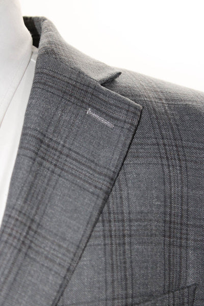 Lauren Ralph Lauren Mens Plaid Print Long Sleeve Two Button Blazer Gray Size 40L