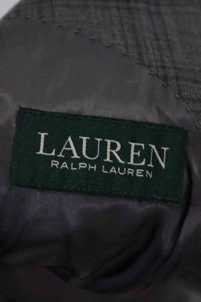 Lauren Ralph Lauren Mens Plaid Print Long Sleeve Two Button Blazer Gray Size 40L
