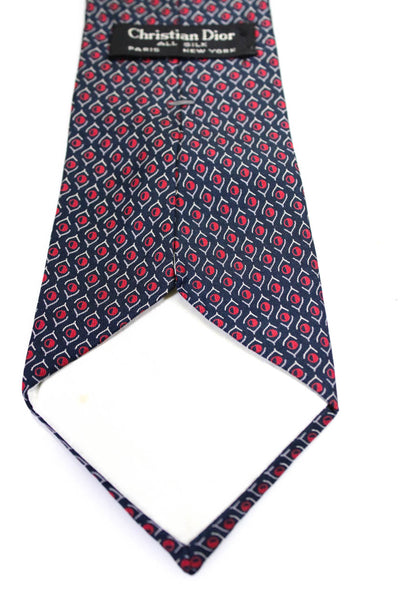 Christian Dior Mens Silk Spotted Print Classic Length Neck Tie Blue Red Size OS