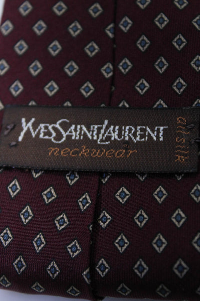 Yves Saint Laurent Mens Silk Diamond Print Classic Length Neck Tie Red Size OS