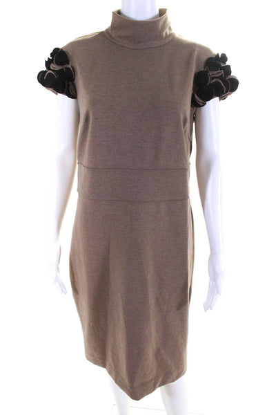 Adrienne Vittadini Women's Short Sleeve Mock Neck Sheath Dress Brown Size 12