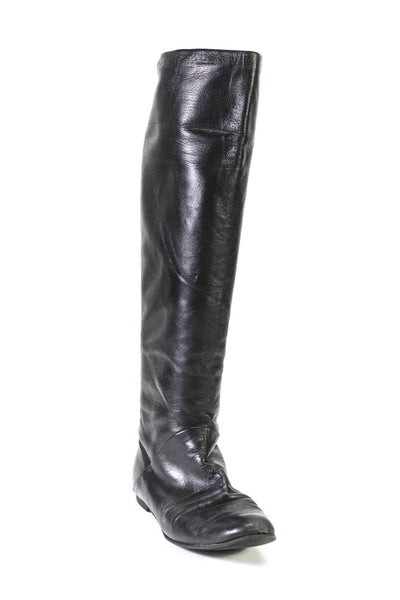 Guiseppe Zanotti Women's Leather  Round Toe Knee High Boots Black Size 7.5
