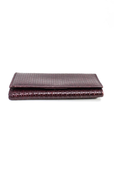Stephane Kelian Womens Woven Leather Flap Bi Fold Wallet Deep Red