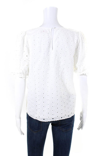Parker Womens Cotton Embroidered Eyelet Puff Sleeve Blouse Top White Size Small
