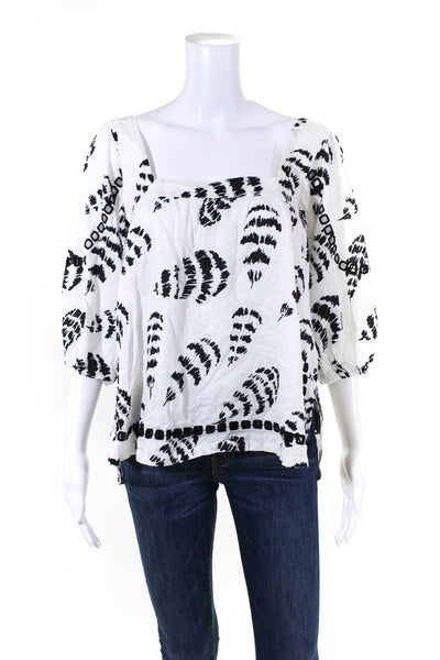 Lavi Womens Abstract Print Blouse White Black Cotton Size Extra Small
