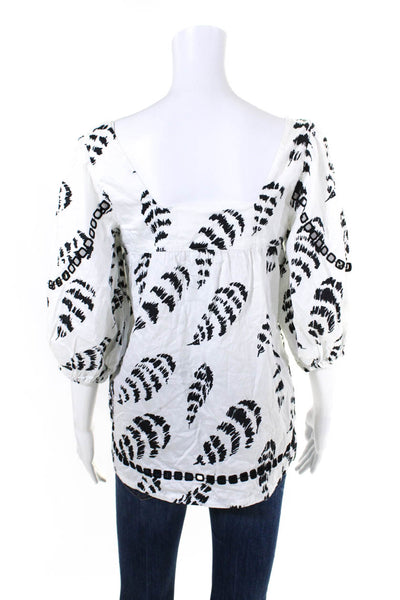 Lavi Womens Abstract Print Blouse White Black Cotton Size Extra Small