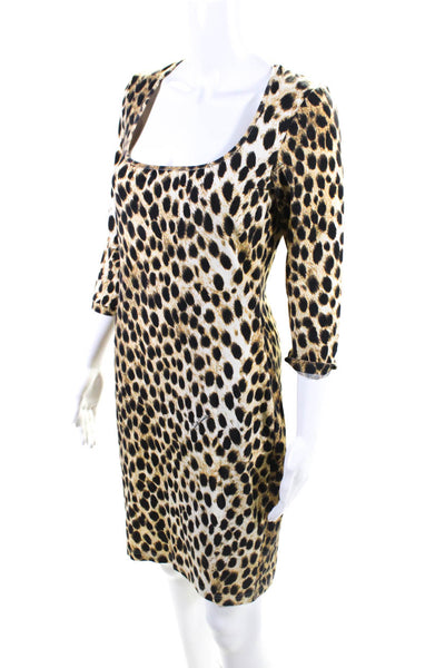 Just Cavalli Womens Animal Print Scoop Neck Knee Length Dress Brown Size 46 L