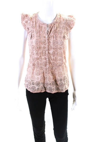 Zadig & Voltaire Womens Cotton Eyelet Ruffle Sleeveless Blouse Top Blush Size XS