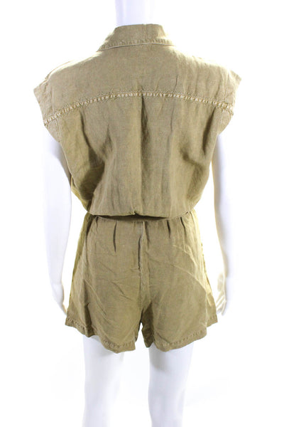 YFB Womens Belted Collared Sleeveless Button Up Romper Playsuit Olive Size S
