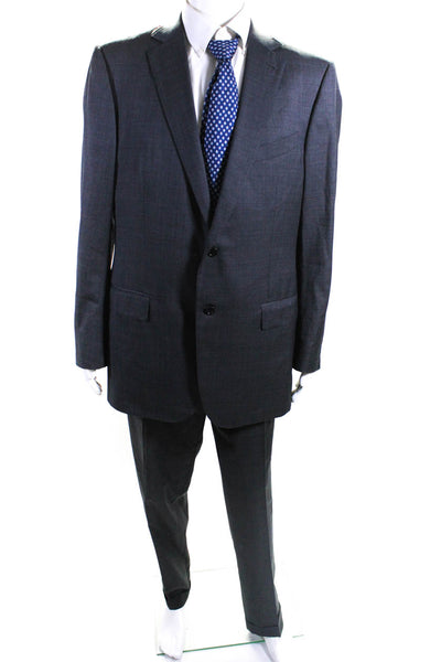 Ermenegildo Zegna Mens Wool Check Print Two Button Blazer Pants Suit Gray 56